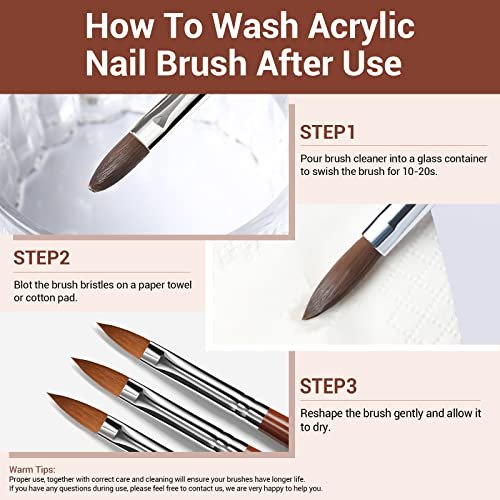 Modelones Kolinsky Acrylic Nail Brush Set – Size 8/10/12 Round Kolinsky Sable Brushes for Acrylic Powder, Gel Polish, Extension Gel, 3D Carving & Detailing – Wooden Handle, Salon & DIY - görsel 14