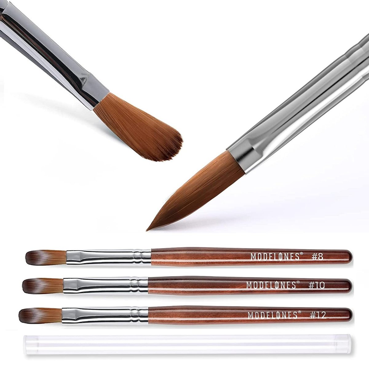 Modelones Kolinsky Acrylic Nail Brush Set – Size 8/10/12 Round Kolinsky Sable Brushes for Acrylic Powder, Gel Polish, Extension Gel, 3D Carving & Detailing – Wooden Handle, Salon & DIY - görsel 1
