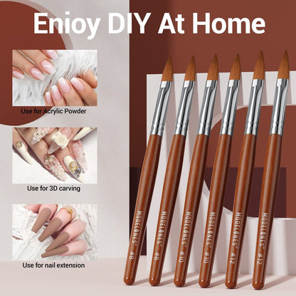 Modelones Kolinsky Acrylic Nail Brush Set – Size 8/10/12 Round Kolinsky Sable Brushes for Acrylic Powder, Gel Polish, Extension Gel, 3D Carving & Detailing – Wooden Handle, Salon & DIY