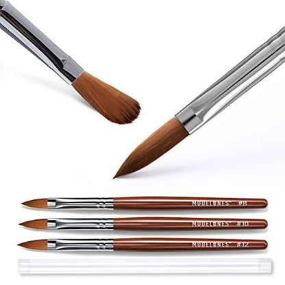 Modelones Kolinsky Acrylic Nail Brush Set – Size 8/10/12 Round Kolinsky Sable Brushes for Acrylic Powder, Gel Polish, Extension Gel, 3D Carving & Detailing – Wooden Handle, Salon & DIY