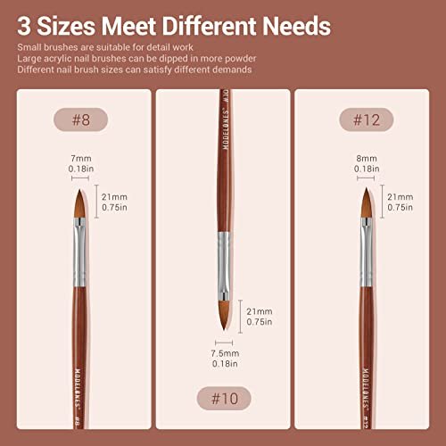 Modelones Kolinsky Acrylic Nail Brush Set – Size 8/10/12 Round Kolinsky Sable Brushes for Acrylic Powder, Gel Polish, Extension Gel, 3D Carving & Detailing – Wooden Handle, Salon & DIY - görsel 10