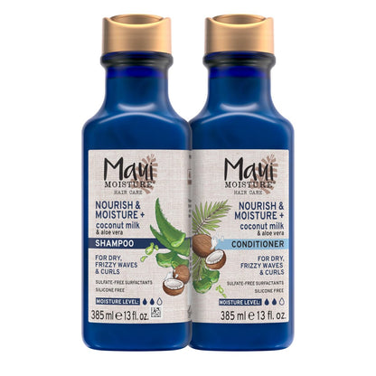 Maui Moisture Nourish & Moisture + Coconut Milk Shampoo and Conditioner Set - Hydrate and Detangle Curly Hair, Lightweight Daily Moisturizing, Vegan, Silicone & Paraben-Free, 13 Fl Oz Each