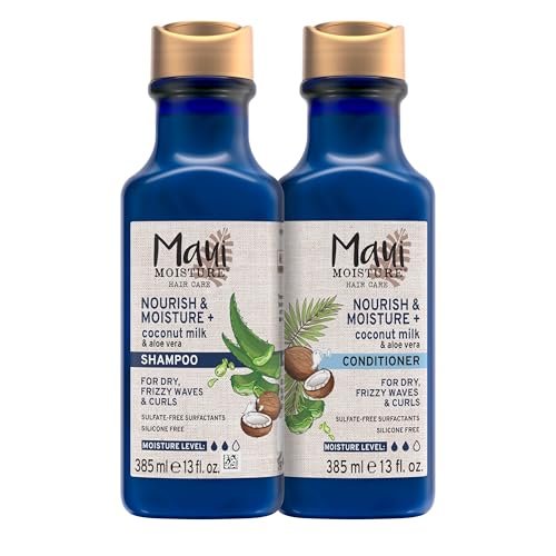 Maui Moisture Nourish & Moisture + Coconut Milk Shampoo and Conditioner Set - Hydrate and Detangle Curly Hair, Lightweight Daily Moisturizing, Vegan, Silicone & Paraben-Free, 13 Fl Oz Each - görsel 1