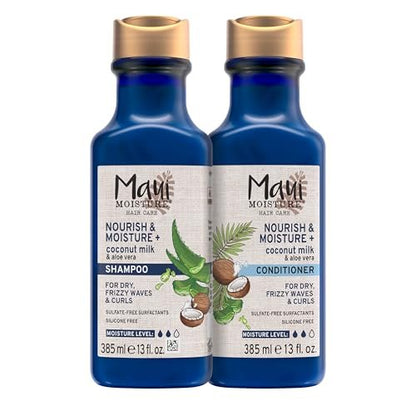 Maui Moisture Nourish & Moisture + Coconut Milk Shampoo and Conditioner Set - Hydrate and Detangle Curly Hair, Lightweight Daily Moisturizing, Vegan, Silicone & Paraben-Free, 13 Fl Oz Each