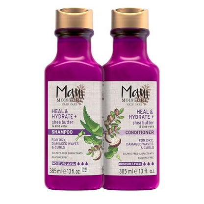 Maui Moisture Heal & Hydrate + Shea Butter Shampoo & Conditioner Bundle for Dry, Damaged Waves & Curls, Silicone-Free, 2 x 13 fl. oz
