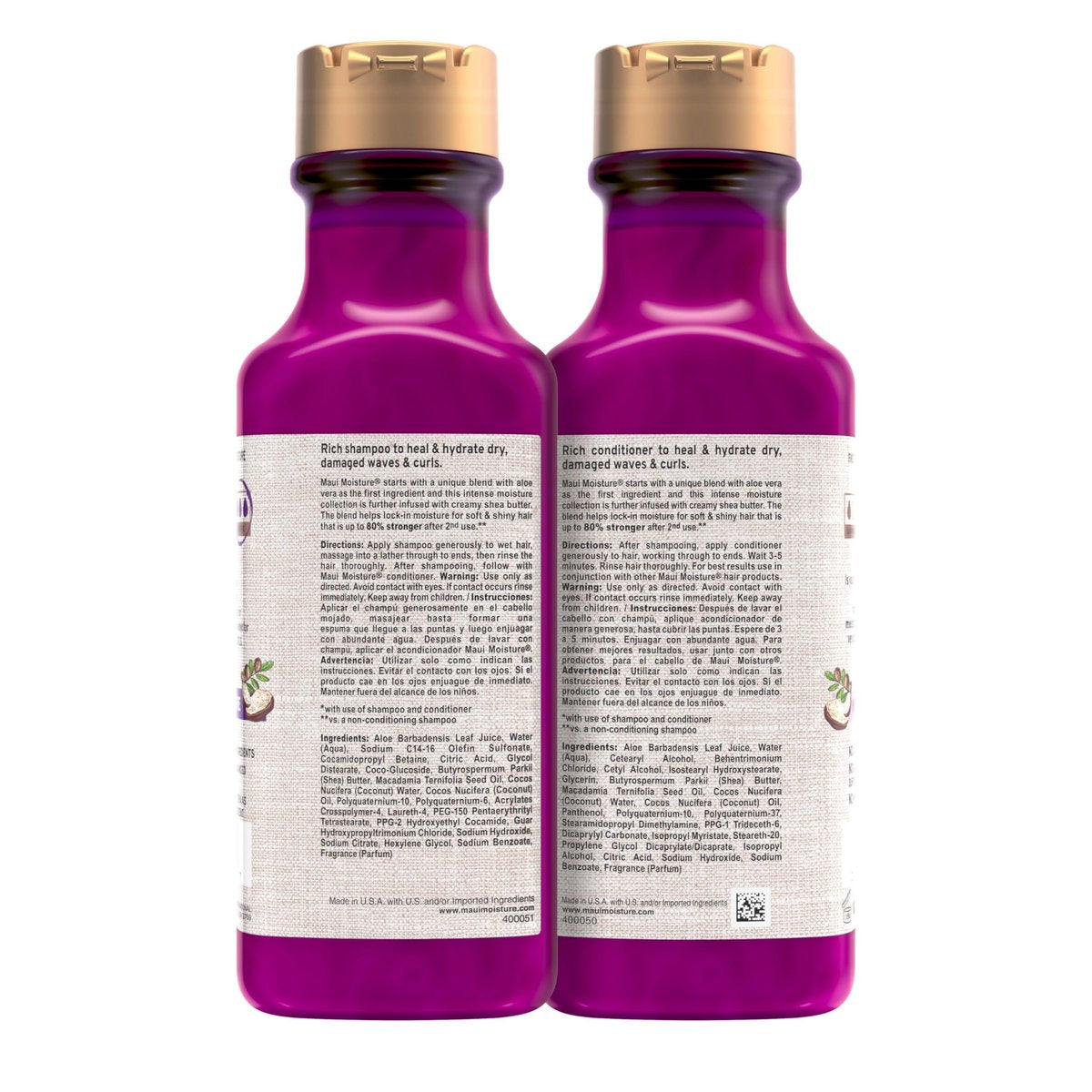 Maui Moisture Heal & Hydrate + Shea Butter Shampoo & Conditioner Bundle for Dry, Damaged Waves & Curls, Silicone-Free, 2 x 13 fl. oz - görsel 15