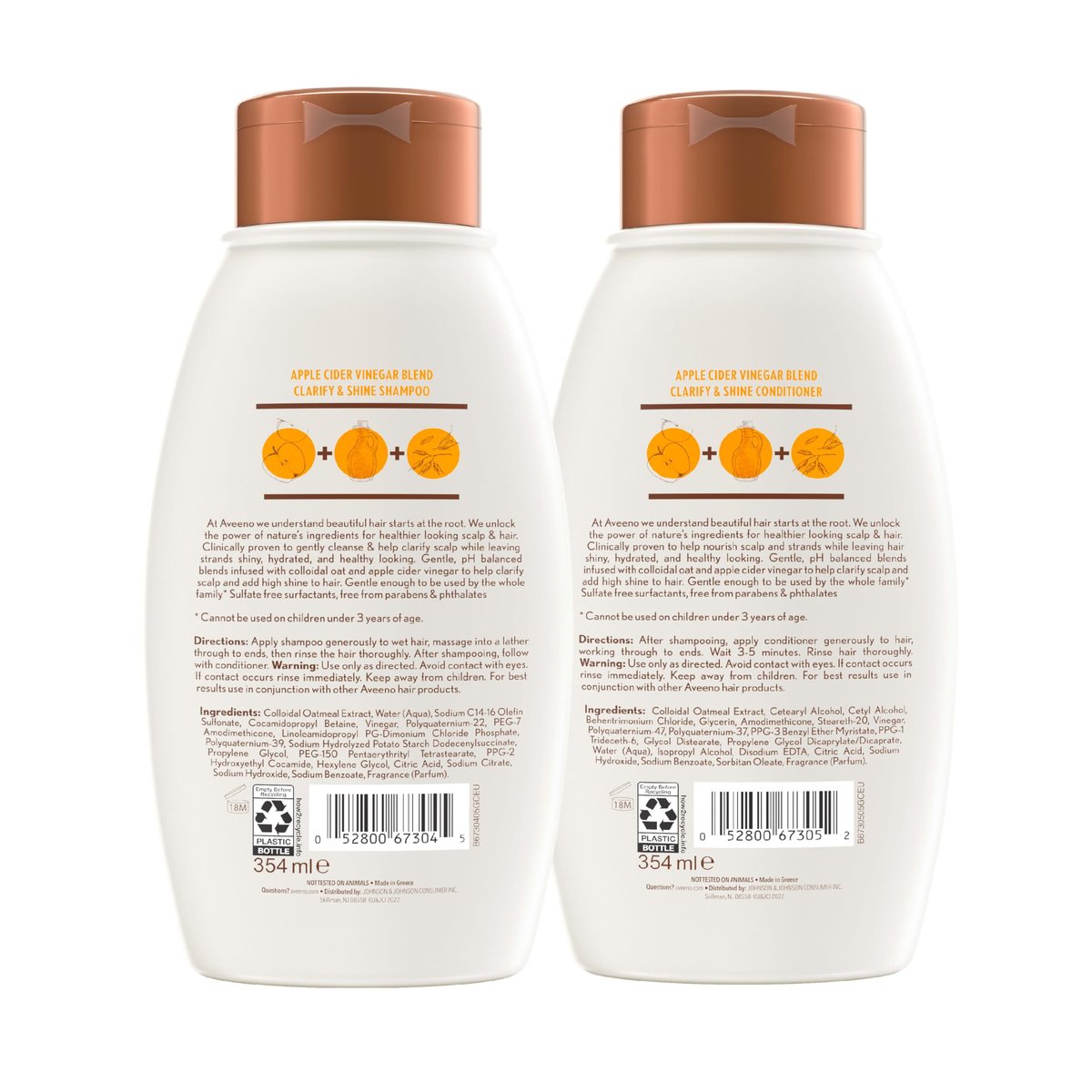 Aveeno Apple Cider Vinegar Shampoo & Conditioner Set – Daily Clarifying & Soothing Scalp Care for Oily & Dull Hair, 2 x 12 fl. oz - görsel 17