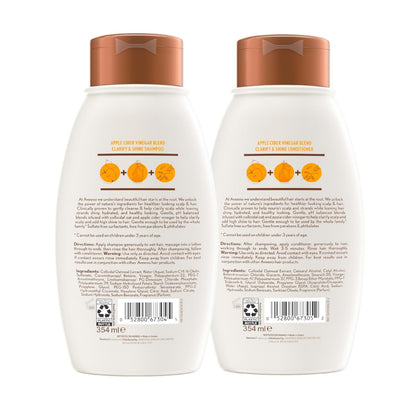 Aveeno Apple Cider Vinegar Shampoo & Conditioner Set – Daily Clarifying & Soothing Scalp Care for Oily & Dull Hair, 2 x 12 fl. oz
