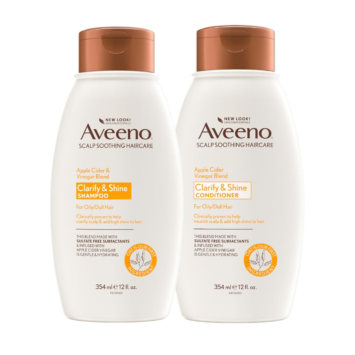 Aveeno Apple Cider Vinegar Shampoo & Conditioner Set – Daily Clarifying & Soothing Scalp Care for Oily & Dull Hair, 2 x 12 fl. oz - görsel 1