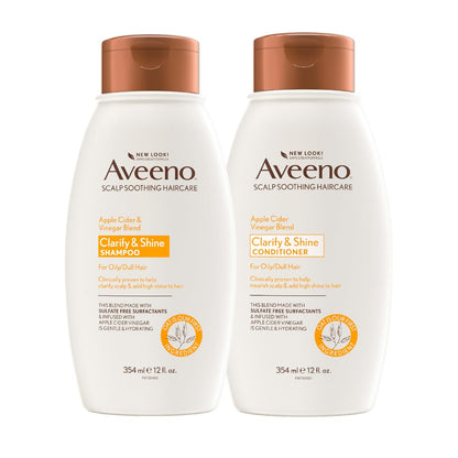 Aveeno Apple Cider Vinegar Shampoo & Conditioner Set – Daily Clarifying & Soothing Scalp Care for Oily & Dull Hair, 2 x 12 fl. oz