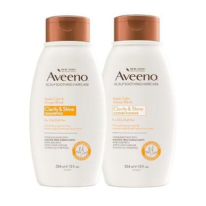 Aveeno Apple Cider Vinegar Shampoo & Conditioner Set – Daily Clarifying & Soothing Scalp Care for Oily & Dull Hair, 2 x 12 fl. oz