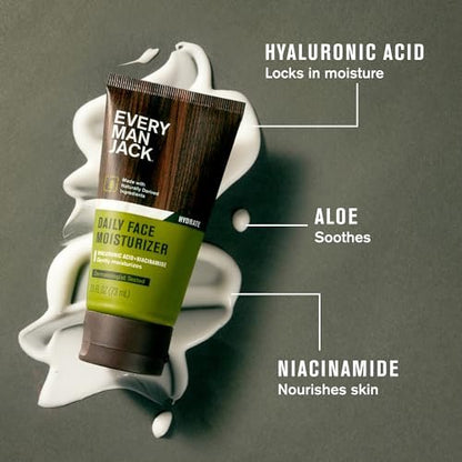 Every Man Jack Daily Face Lotion for Men – Deeply Moisturize & Revive Dry, Tired Skin with Hyaluronic Acid, Aloe Vera & Niacinamide (2.5 oz, 2-Pack)
