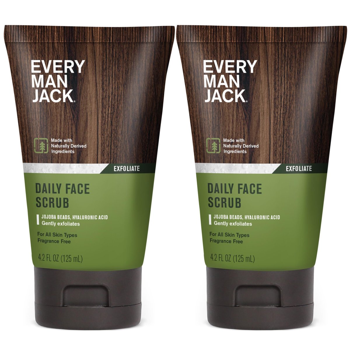 Every Man Jack Gentle Exfoliating Face Scrub for Men - Twin Pack, 4.2 oz Each - Jojoba Beads, Hyaluronic Acid, Caffeine Avelisse