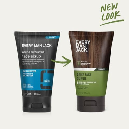 Every Man Jack Gentle Exfoliating Face Scrub for Men - Twin Pack, 4.2 oz Each - Jojoba Beads, Hyaluronic Acid, Caffeine Avelisse