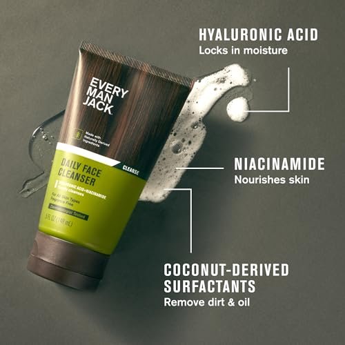 Every Man Jack Hydrating Face Wash for Men with Hyaluronic Acid & Niacinamide – Gently Removes Dirt and Oil, Revives Dry, Dull Skin – 5 fl oz (2 Pack) - görsel 3