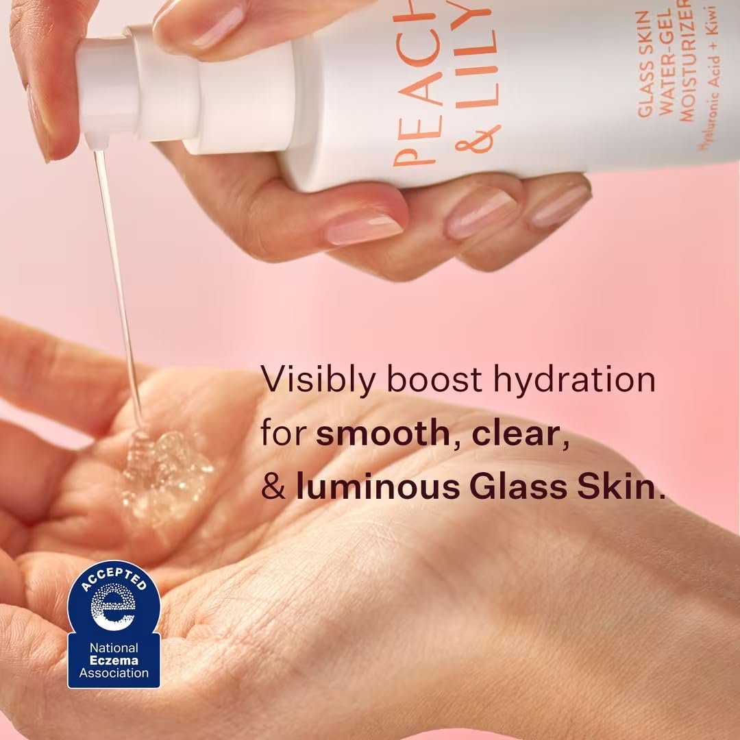 Peach & Lily Glass Skin Water-Gel Moisturizer - Lightweight Hyaluronic Acid Face Moisturizer with Chamomile, Kiwi & Peach - Vegan & Cruelty-Free Korean Beauty Avelisse