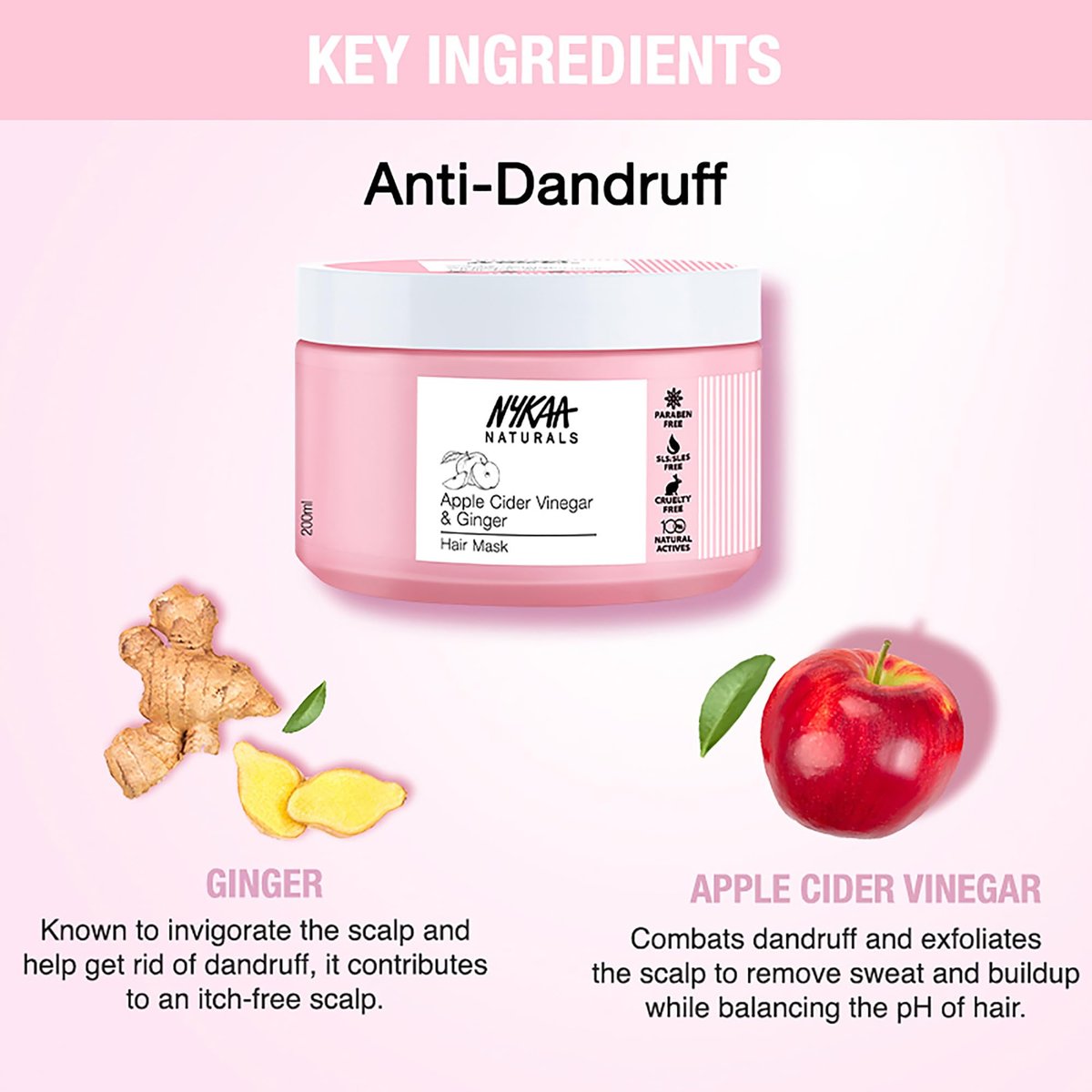 Nykaa Naturals Apple Cider Vinegar & Ginger Hair Mask – Anti-Dandruff, Clarifying Shine Mask for All Hair Types (6.76 oz) - görsel 8