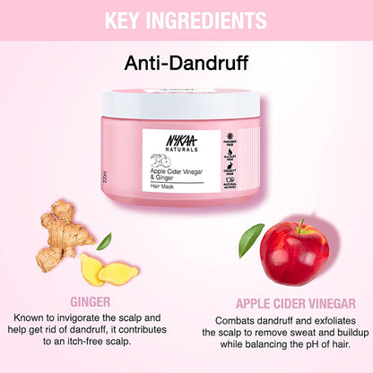 Nykaa Naturals Apple Cider Vinegar & Ginger Hair Mask – Anti-Dandruff, Clarifying Shine Mask for All Hair Types (6.76 oz)