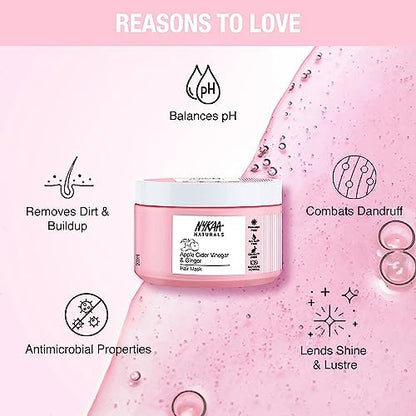 Nykaa Naturals Apple Cider Vinegar & Ginger Hair Mask – Anti-Dandruff, Clarifying Shine Mask for All Hair Types (6.76 oz)