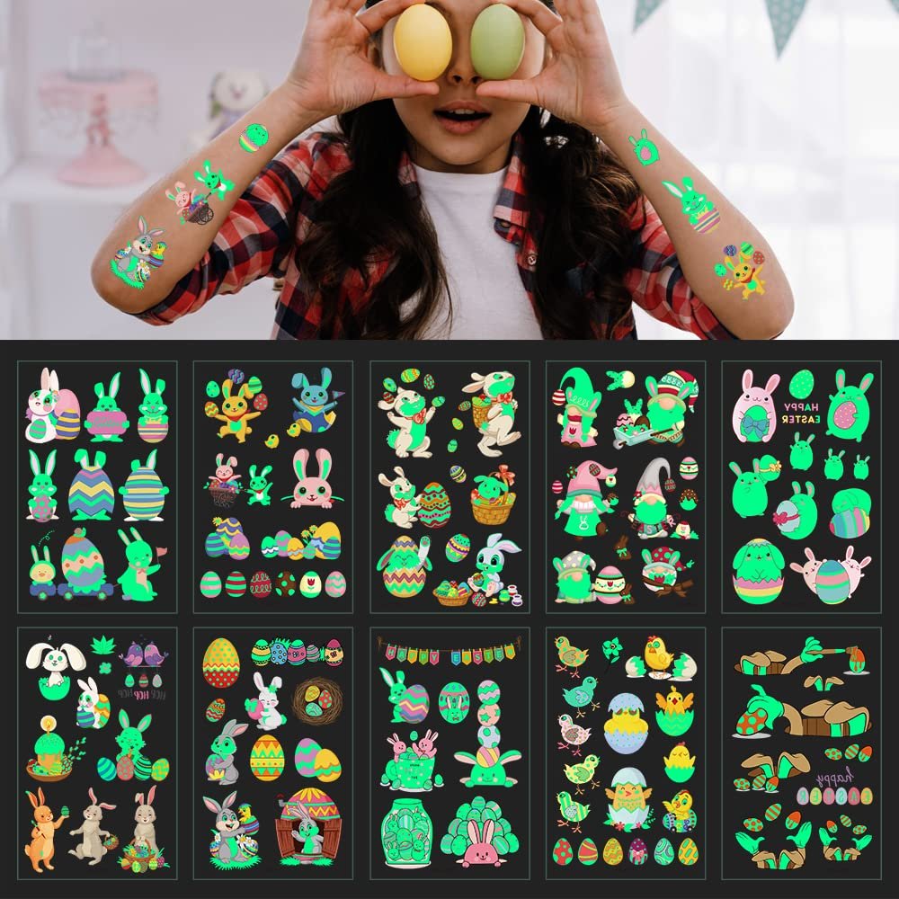 80Pcs Easter Luminous Temporary Tattoos for Kids – Glow in the Dark Easter Basket Party Tattoos - görsel 4