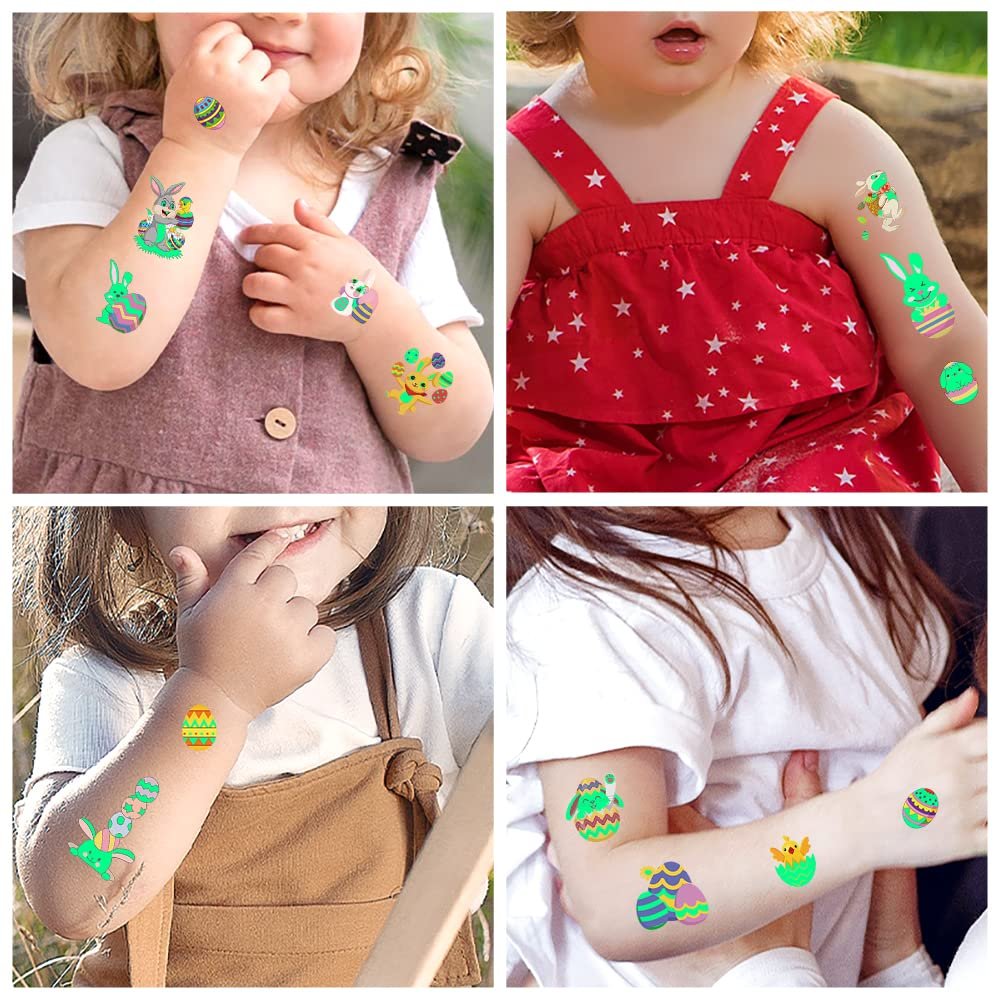 80Pcs Easter Luminous Temporary Tattoos for Kids – Glow in the Dark Easter Basket Party Tattoos - görsel 6