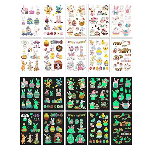 80Pcs Easter Luminous Temporary Tattoos for Kids – Glow in the Dark Easter Basket Party Tattoos - görsel 12