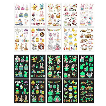 80Pcs Easter Luminous Temporary Tattoos for Kids – Glow in the Dark Easter Basket Party Tattoos