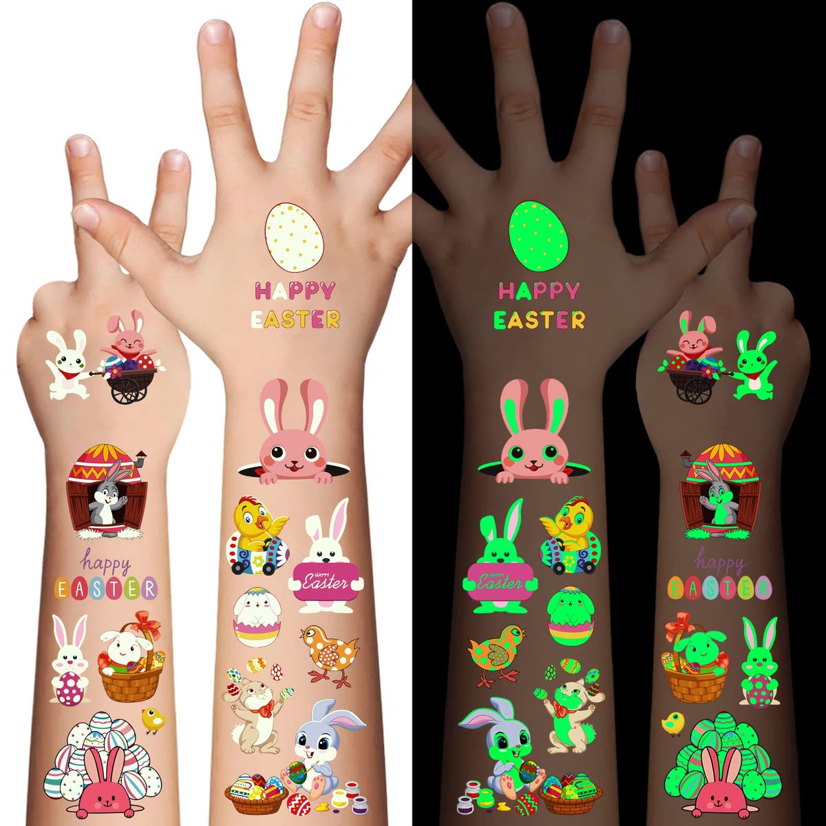 80Pcs Easter Luminous Temporary Tattoos for Kids – Glow in the Dark Easter Basket Party Tattoos - görsel 2