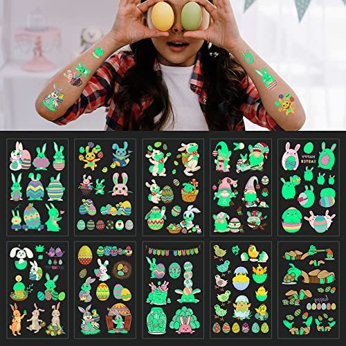 80Pcs Easter Luminous Temporary Tattoos for Kids – Glow in the Dark Easter Basket Party Tattoos - görsel 3