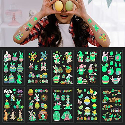 80Pcs Easter Luminous Temporary Tattoos for Kids – Glow in the Dark Easter Basket Party Tattoos