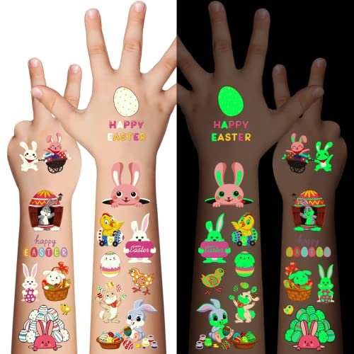 80Pcs Easter Luminous Temporary Tattoos for Kids – Glow in the Dark Easter Basket Party Tattoos - görsel 1