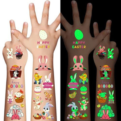 80Pcs Easter Luminous Temporary Tattoos for Kids – Glow in the Dark Easter Basket Party Tattoos