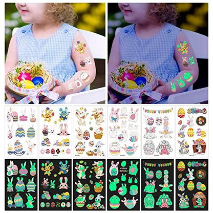 80Pcs Easter Luminous Temporary Tattoos for Kids – Glow in the Dark Easter Basket Party Tattoos