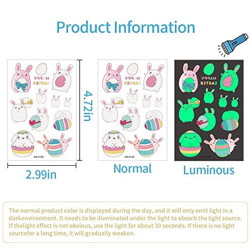 80Pcs Easter Luminous Temporary Tattoos for Kids – Glow in the Dark Easter Basket Party Tattoos - görsel 14