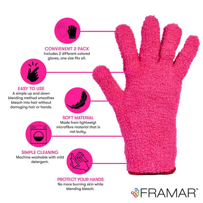 FRAMAR Bleach Blender Microfiber Gloves for Hair Dye – 2 Pack, Pink, Extra Absorbent Hair Color Gloves for Salon & Home Use Avelisse