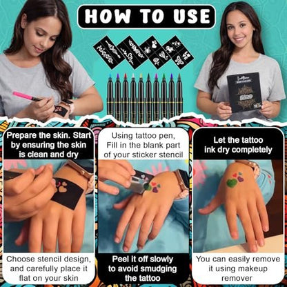 Jim&Gloria 10-Color Temporary Tattoo Pen Set with Gold and Silver - Fake Body Paint Markers for Face Painting, Party Makeup, and Creative Fun - Trendy Gift for Teens and Adults Avelisse