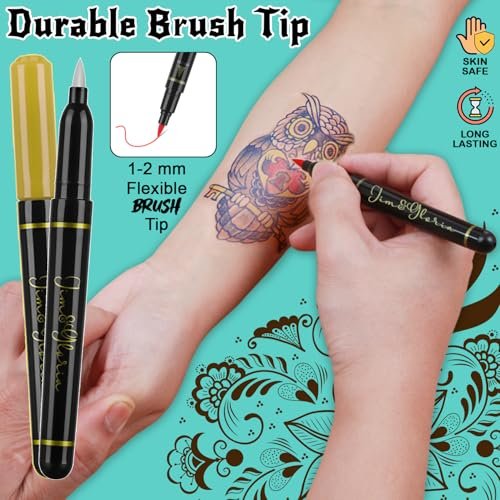 Jim&Gloria 10-Color Temporary Tattoo Pen Set with Gold and Silver - Fake Body Paint Markers for Face Painting, Party Makeup, and Creative Fun - Trendy Gift for Teens and Adults Avelisse