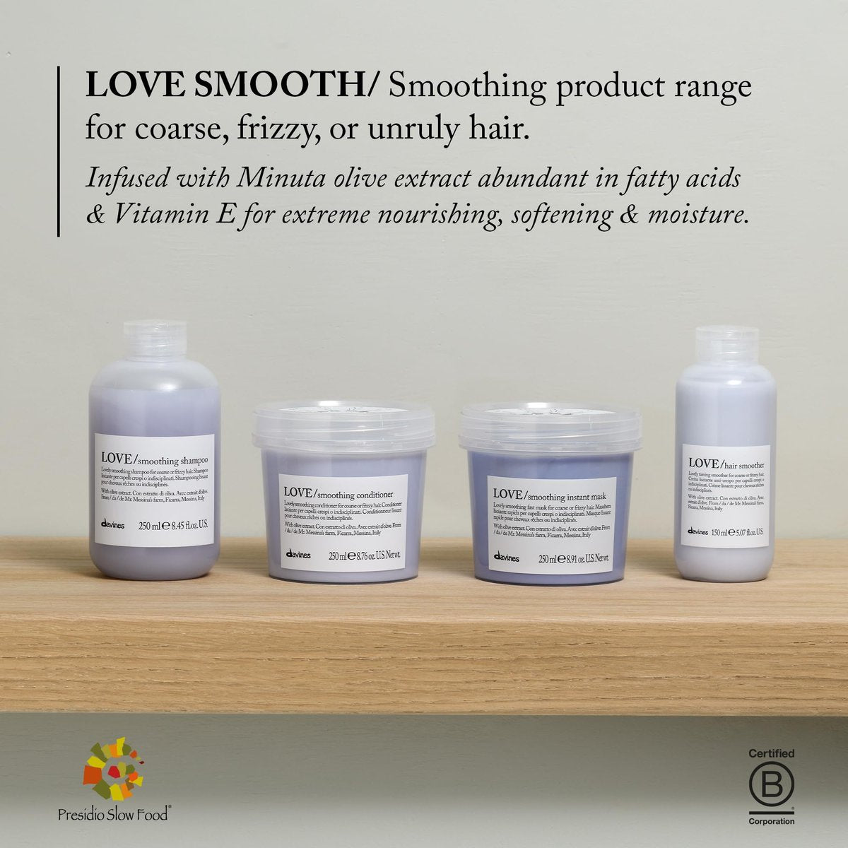Davines LOVE Smoothing Shampoo – Anti-Frizz, Gentle Cleansing for Wavy & Coarse Hair with Olive Extract, 8.45 oz Avelisse