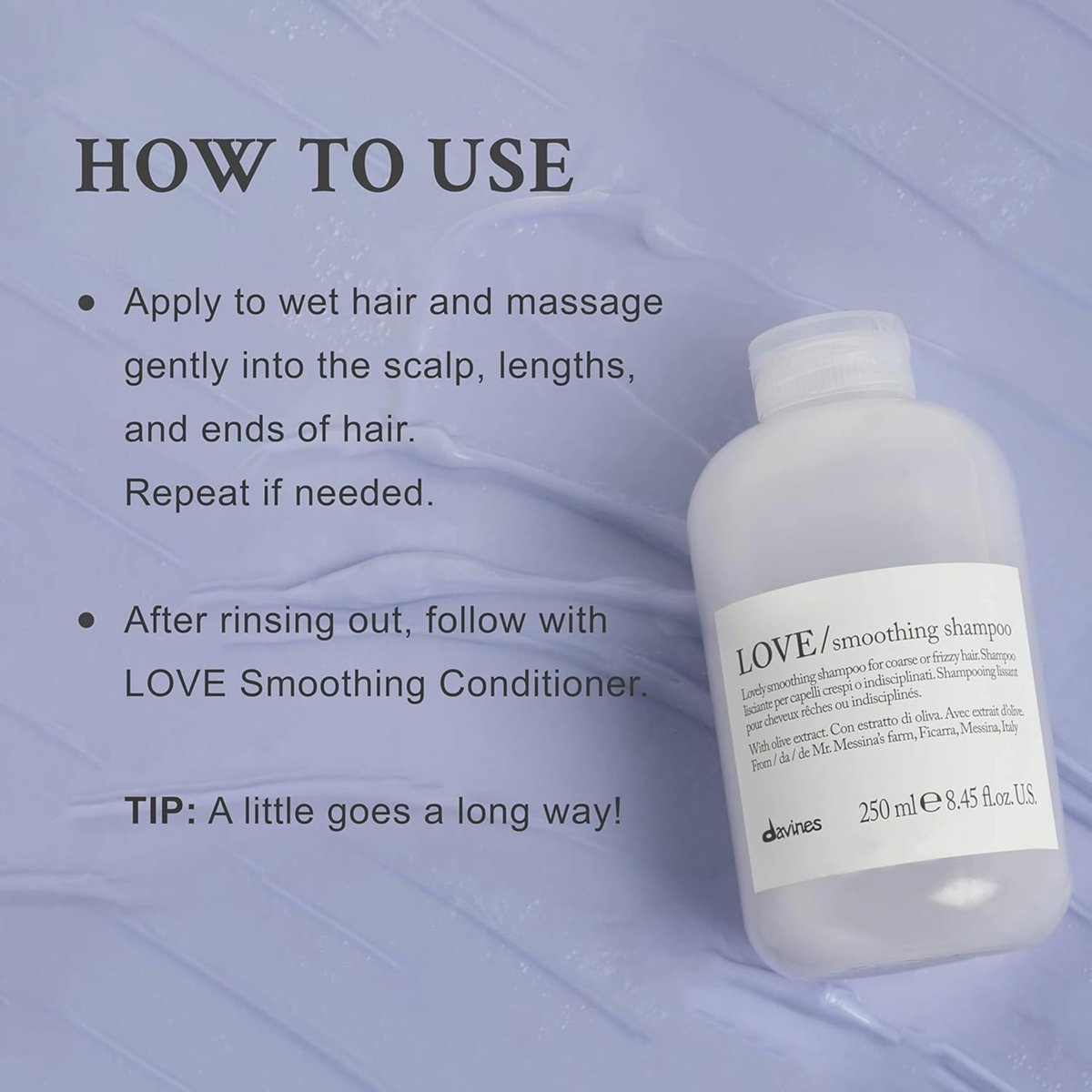 Davines LOVE Smoothing Shampoo – Anti-Frizz Gentle Cleansing for Wavy, Unruly, Coarse Hair with Olive Extract, Travel Size 2.54 Fl Oz Avelisse