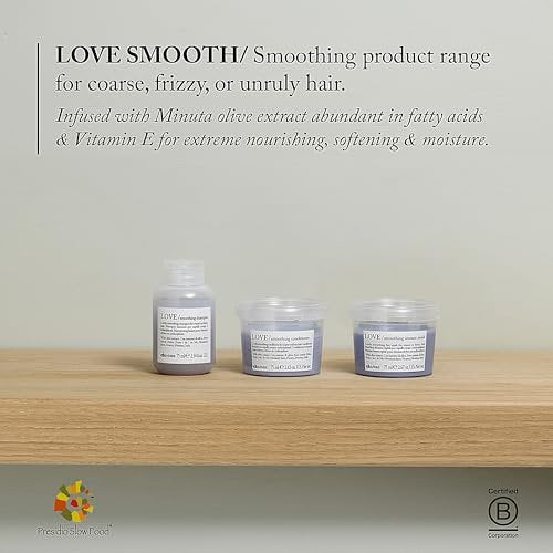 Davines LOVE Smoothing Shampoo – Anti-Frizz Gentle Cleansing for Wavy, Unruly, Coarse Hair with Olive Extract, Travel Size 2.54 Fl Oz Avelisse
