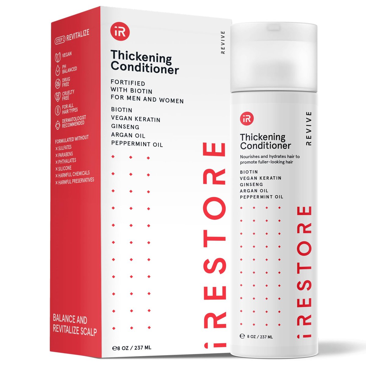 iRESTORE Biotin Hair Conditioner for Damaged Dry Hair - Volumizing & Thickening Conditioner with Ginseng & Argan Oil, Moisturizing for Fine Hair Growth, Pairs with Hair Loss Shampoo Avelisse