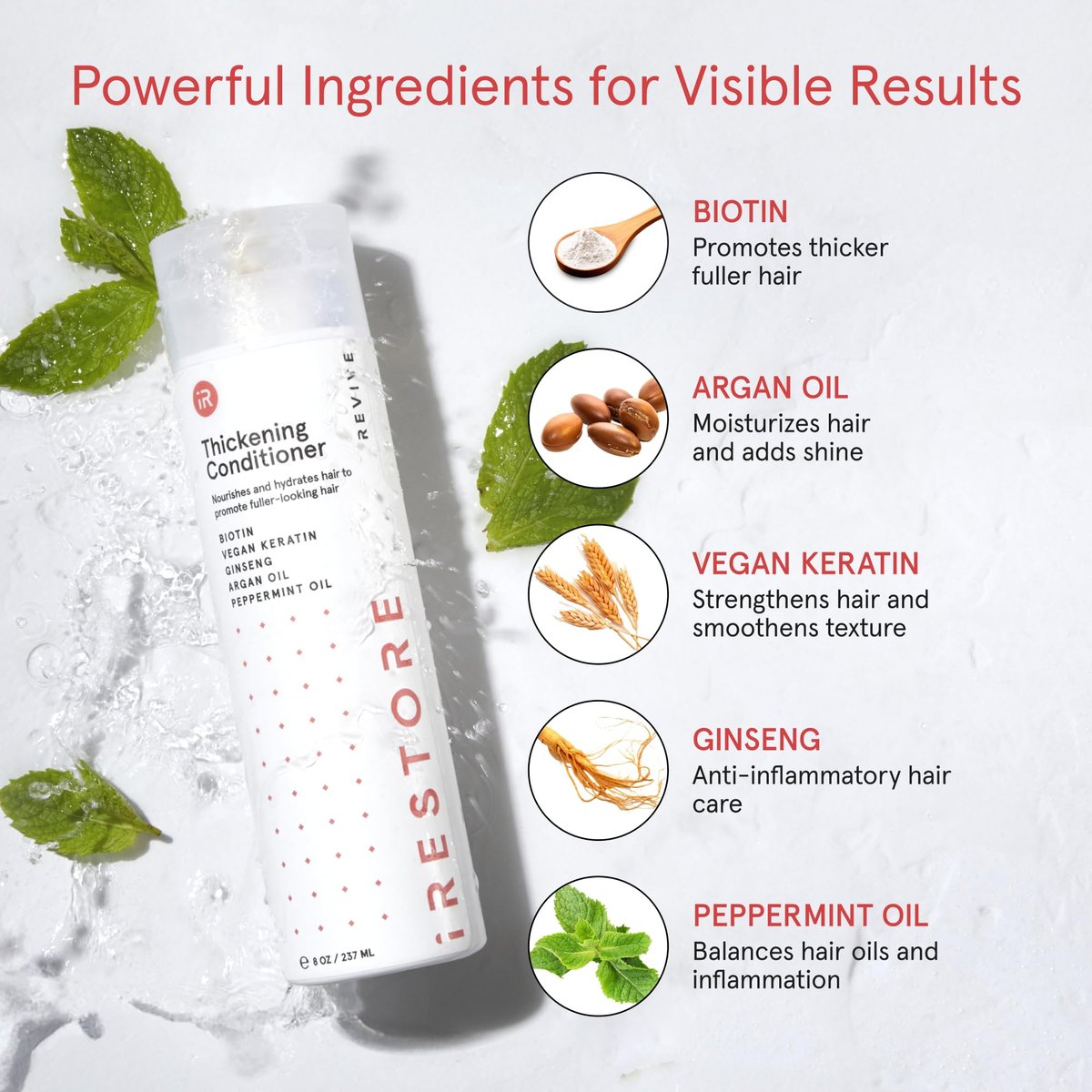iRESTORE Biotin Hair Conditioner for Damaged Dry Hair - Volumizing & Thickening Conditioner with Ginseng & Argan Oil, Moisturizing for Fine Hair Growth, Pairs with Hair Loss Shampoo Avelisse