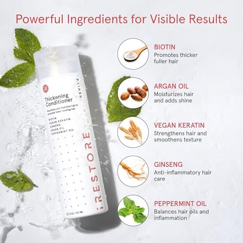 iRESTORE Biotin Hair Conditioner for Damaged Dry Hair - Volumizing & Thickening Conditioner with Ginseng & Argan Oil, Moisturizing for Fine Hair Growth, Pairs with Hair Loss Shampoo Avelisse