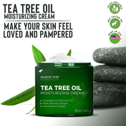 Majestic Pure Tea Tree Oil Moisturizing Cream - 16 oz - Face, Body & Foot Moisturizer with Ceramides, Vitamins A & E, Vegan Collagen for Dry & Oily Skin, Wrinkles Avelisse