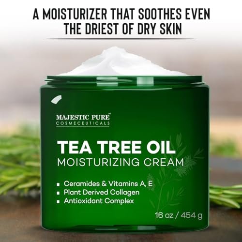 Majestic Pure Tea Tree Oil Moisturizing Cream - 16 oz - Face, Body & Foot Moisturizer with Ceramides, Vitamins A & E, Vegan Collagen for Dry & Oily Skin, Wrinkles Avelisse
