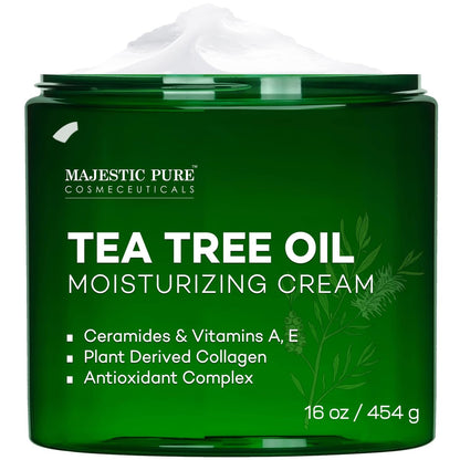 Majestic Pure Tea Tree Oil Moisturizing Cream - 16 oz - Face, Body & Foot Moisturizer with Ceramides, Vitamins A & E, Vegan Collagen for Dry & Oily Skin, Wrinkles Avelisse