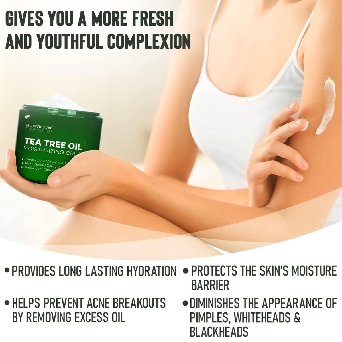 Majestic Pure Tea Tree Oil Moisturizing Cream - 16 oz - Face, Body & Foot Moisturizer with Ceramides, Vitamins A & E, Vegan Collagen for Dry & Oily Skin, Wrinkles Avelisse
