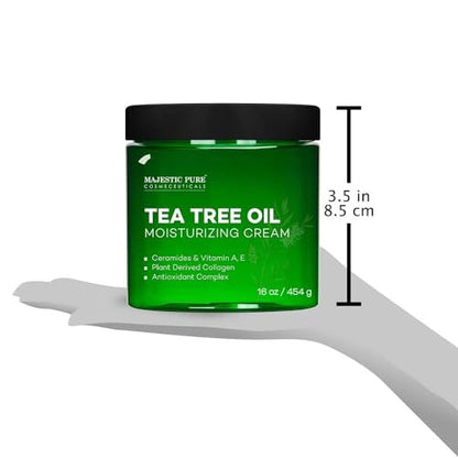 Majestic Pure Tea Tree Oil Moisturizing Cream - 16 oz - Face, Body & Foot Moisturizer with Ceramides, Vitamins A & E, Vegan Collagen for Dry & Oily Skin, Wrinkles Avelisse