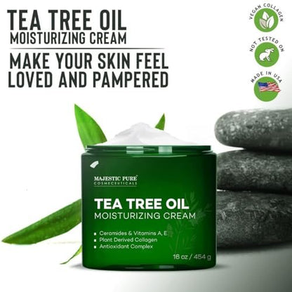 Majestic Pure Tea Tree Oil Moisturizing Cream - 16 oz - Face, Body & Foot Moisturizer with Ceramides, Vitamins A & E, Vegan Collagen for Dry & Oily Skin, Wrinkles Avelisse