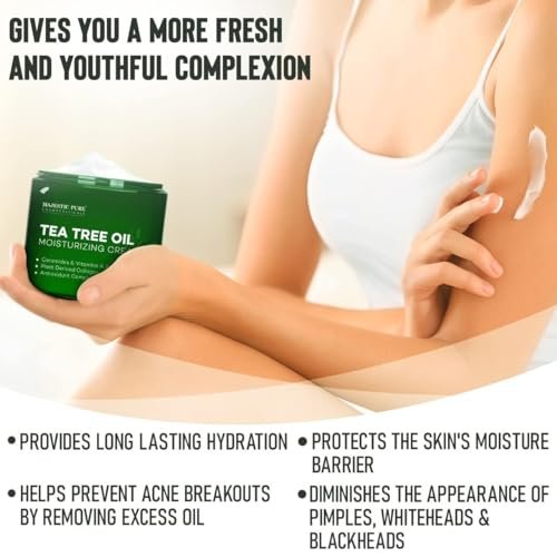 Majestic Pure Tea Tree Oil Moisturizing Cream - 16 oz - Face, Body & Foot Moisturizer with Ceramides, Vitamins A & E, Vegan Collagen for Dry & Oily Skin, Wrinkles Avelisse